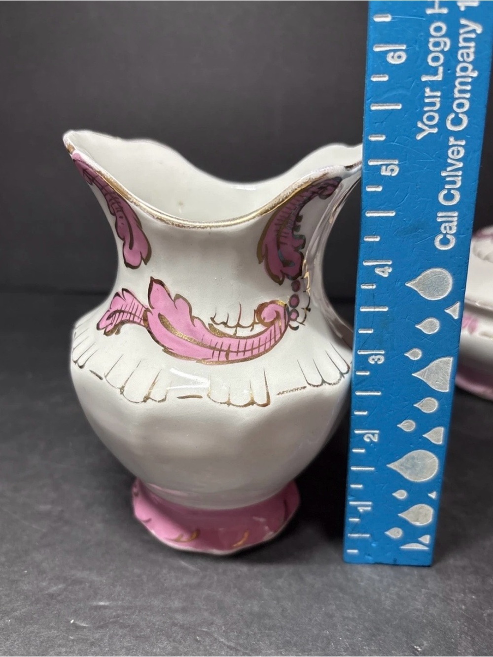 Victorian Vanity Set Pink &White Porcelain Champion Powder Dish & Pitcher - Picture 14 of 15